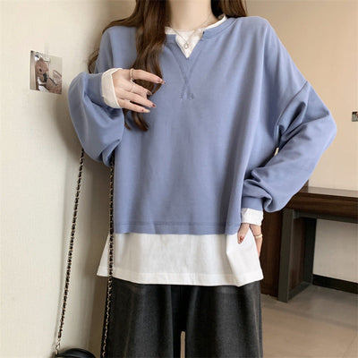 Femme Geschichtet V-Ausschnitt Sweatshirt mit Ausgestellten Ärmeln Heidi-Mode