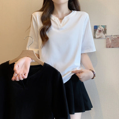 Femme Schlüsselloch-Ausschnitt Kurzarmshirt Heidi-Mode