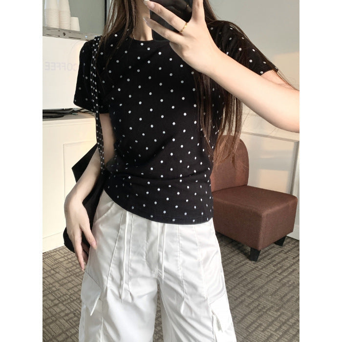 Damen Polka Dot Freizeit T-Shirt mit schmeichelhaftem Schnitt Heidi-Mode