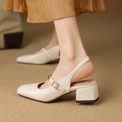 Damen Dirndl Schuhe | Klassische Slingback-Schuhe mit Blockabsatz