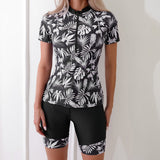 Damen Sportlicher Kurzarm Schwimmanzug mit floralem Design Drune in Schwarz