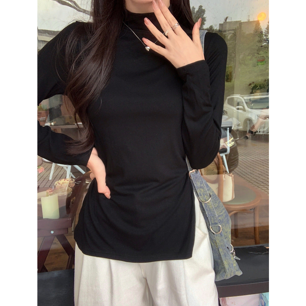 Damen Langarm-Turtleneck-Bluse mit seitlichem Raffung-Detail Heidi-Mode