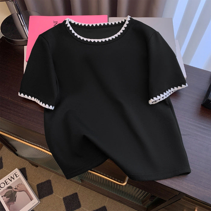 Femme Kurzarm-T-Shirt mit dekorativem Saum Heidi-Mode