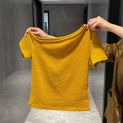 Femme Off-Shoulder Strukturiertes Crop Top Heidi-Mode