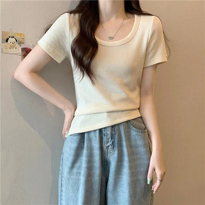 Femme Gerippte Kurzarm-Tee Heidi-Mode