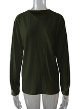 Damen nan legeres Langarmshirt mit V-Notch-Ausschnitt, Brusttasche und lockerer Oversize-Passform Drune in Ohne Taschen - Olivgrün Langarm