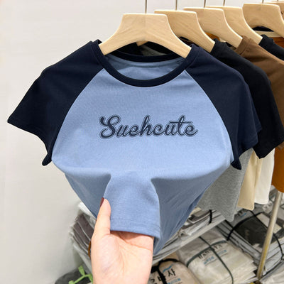 Femme Grafik-Tee mit kontrastierenden Ärmeln Heidi-Mode