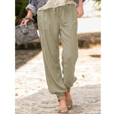 Damen nan lässige Leinenoptik Jogginghose mit Tunnelzug, aufgesetzten Taschen und elastischen Bündchen Drune in Khaki