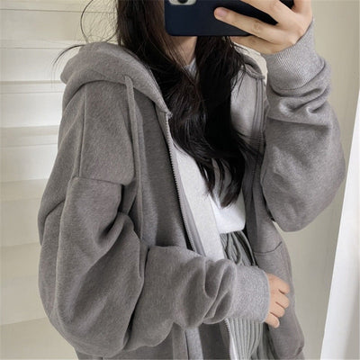 Femme Oversized Zip-Up Hoodie mit verstellbarer Kapuze Heidi-Mode