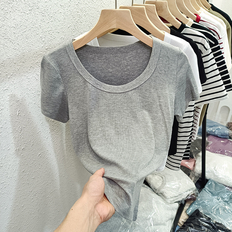 Femme Kurzarm-Ripp-Basic-T-Shirt Heidi-Mode