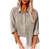 Damen nan oversized Leinen-Baumwollmix Hemdbluse mit Brusttasche und krempelbaren Ärmeln Drune in Khaki
