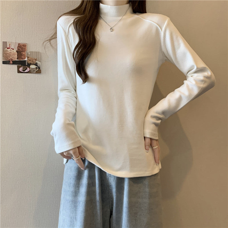 Damen Langarm-Mock-Neck-Top aus weichem Stoff Heidi-Mode