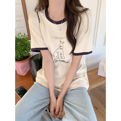 Femme Grafikdruck Freizeit-T-Shirt mit Kontrastbesatz Heidi-Mode