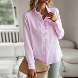 Damen nan strukturierte Bluse mit Rüschenknopfleiste und Stehkragen Drune in Rosa