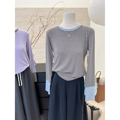 Damen Langarm-Lagen-Top mit einzigartigem Ärmel-Detail Heidi-Mode