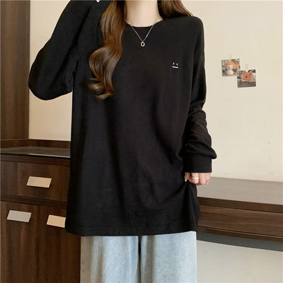 Damen Relaxed Fit Langarmshirt mit minimalistischem Grafik Heidi-Mode