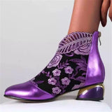 Damen nan bestickte Ankle-Boots mit Samteinsatz Perlenbesatz und skulptiertem Blockabsatz Drune in Lila
