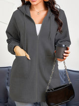 Damen nan Longline-Kapuzenjacke mit durchgehendem Reißverschluss, Kängurutaschen und elastischen Bündchen Drune in Dunkelgrau