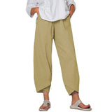Damen nan lockere Leinenhose mit hohem Bund, Tulpen-Saum und seitlichen Eingrifftaschen Drune in Khaki