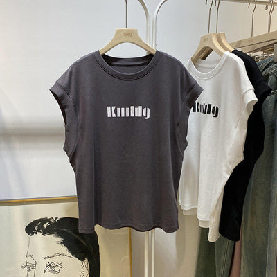 Femme Grafik Locker Sitz Ärmelloses T-Shirt Heidi-Mode