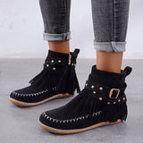 Damen nan Fransen-Mokassin-Stiefelette mit Ziergurt, Schnalle und weicher Gummisohle Drune in Schwarz