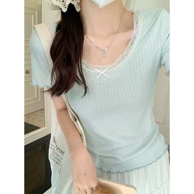 Femme Rippenspitze Kurzarmoberteil Heidi-Mode