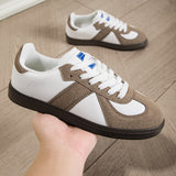 Damen Sportliche Schnür Leder Sneakers Mit Rutschfester Sohle – Bequeme Freizeitschuhe in Khaki