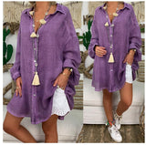 Damen nan leichte Leinen-Tunika mit Knotenfront und Lochspitzen-Shorts Drune in Lila
