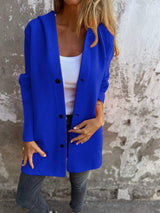 Damen nan Kapuzenmantel mittellanger Baumwollmix mit Druckknopfleiste und Eingrifftaschen Drune in Blau