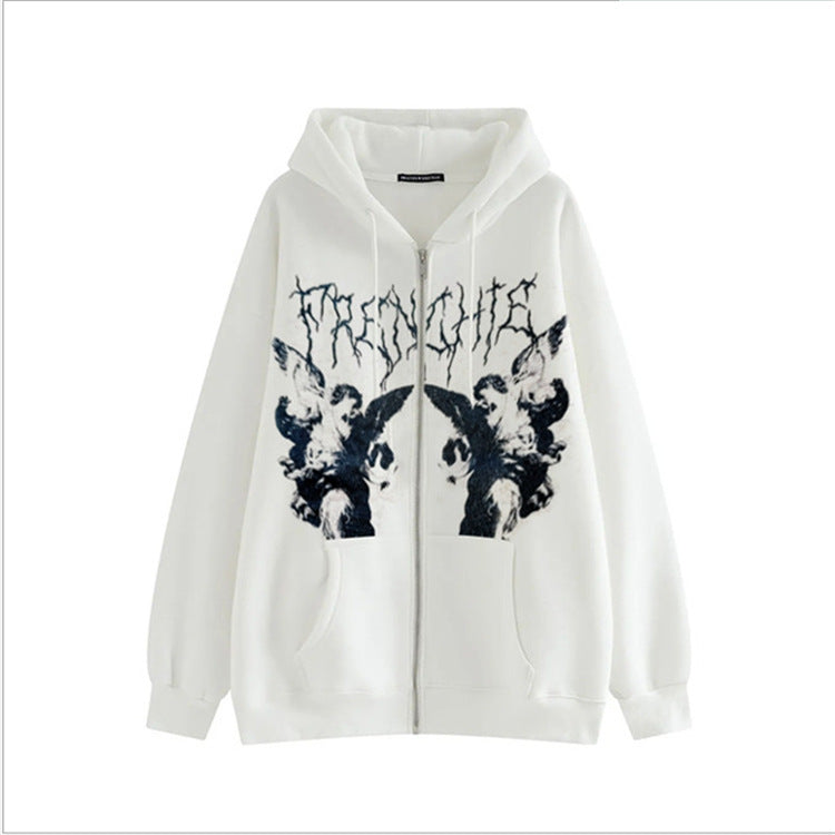 Femme Graphic Zip-Up Hoodie mit künstlerischen Details Heidi-Mode