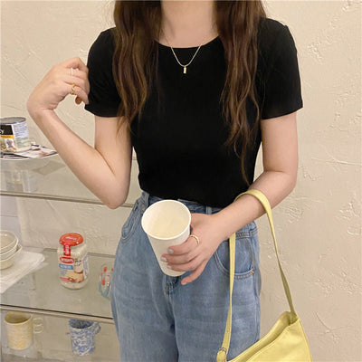 Femme Rippiertes Kurzarm-T-Shirt Heidi-Mode