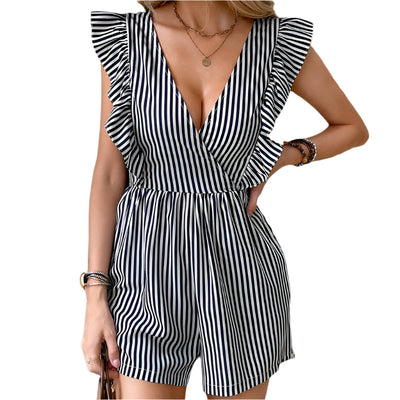 Kortney - Voluminöse Cap-Ärmel und eleganter V-Ausschnitt Jumpsuit