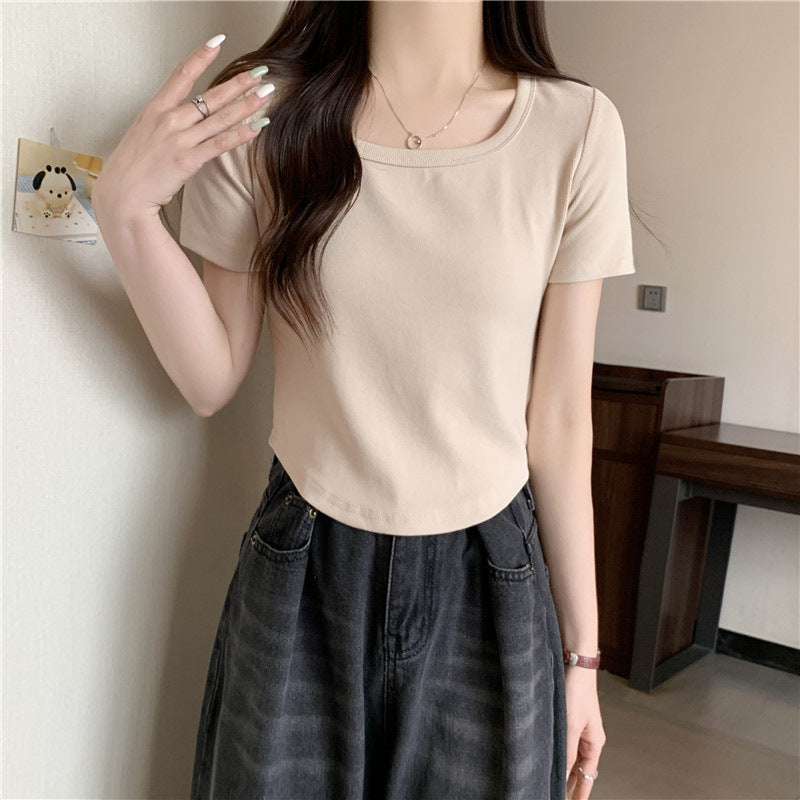 Damen Kurzarm Enges Rippoberteil Heidi-Mode