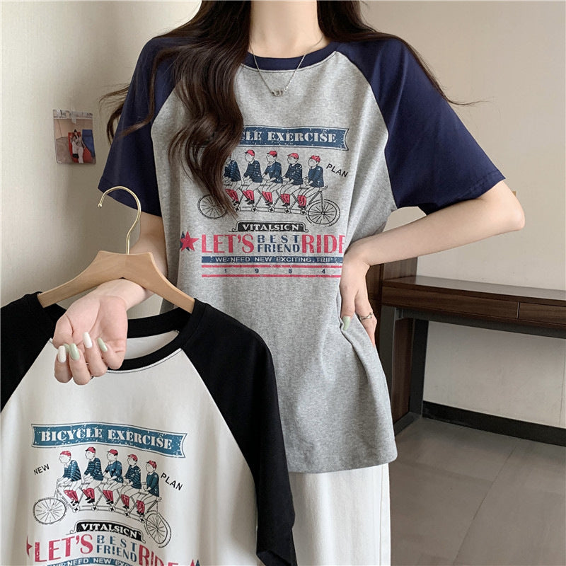 Femme Grafikdruck T-Shirt mit Kontrastärmel Heidi-Mode