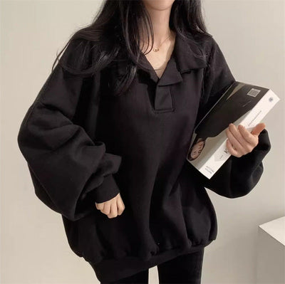 Femme Oversized Polo Sweatshirt mit Puffärmeln Heidi-Mode