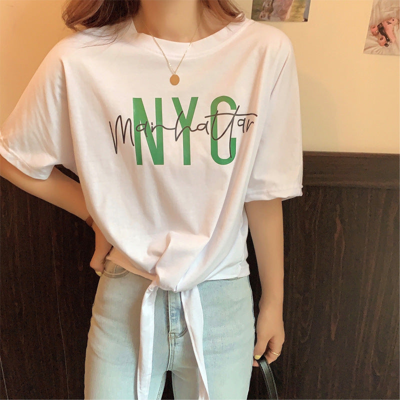 Femme Grafik Text Bindefront T-Shirt Heidi-Mode