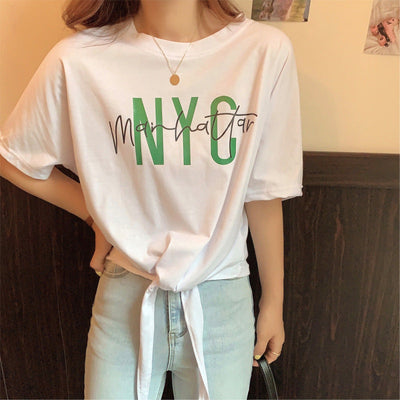 Femme Grafik Text Bindefront T-Shirt Heidi-Mode