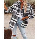 Damen nan karierte Overshirtjacke mit Brusttaschen und lockerer Passform Drune in Grau