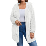 Damen nan kuschelige Teddy-Fleece Kapuzenjacke mit großen Eingrifftaschen und entspannter Silhouette Drune in Weiß