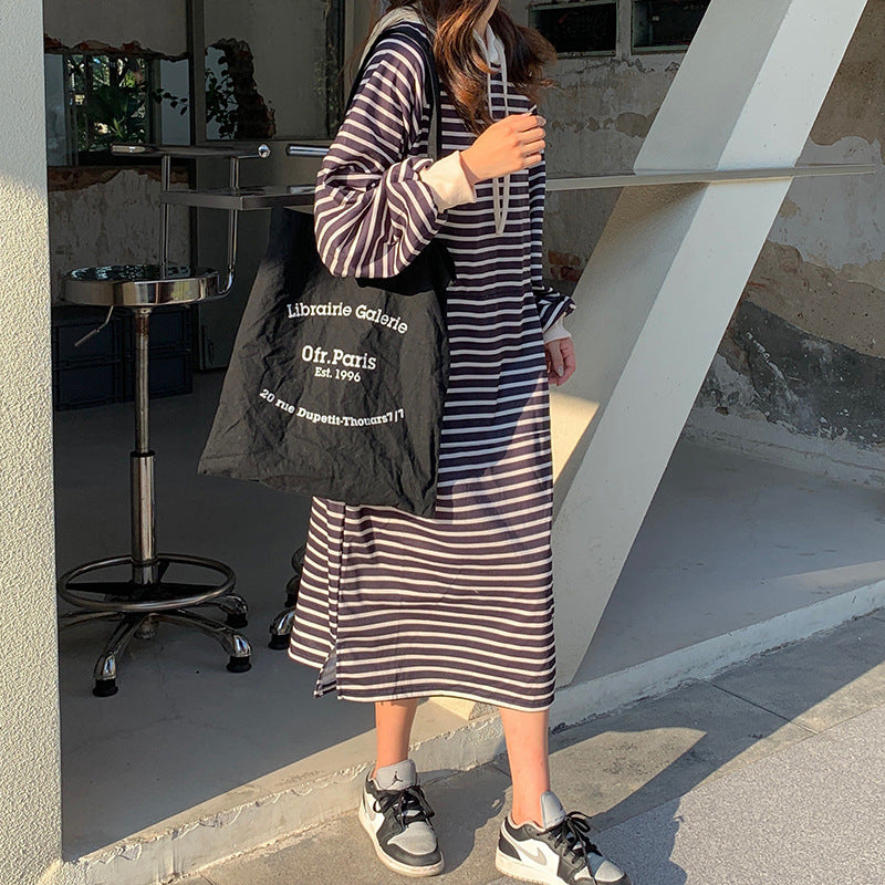 Damen Oversized Kapuzen gestreiftes Kleid Heidi-Mode