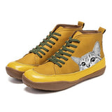 Damen nan knöchelhohe Sneaker mit niedlichem Katzenmotiv Stickerei und ergonomischem Komfortfußbett Drune in Gelb
