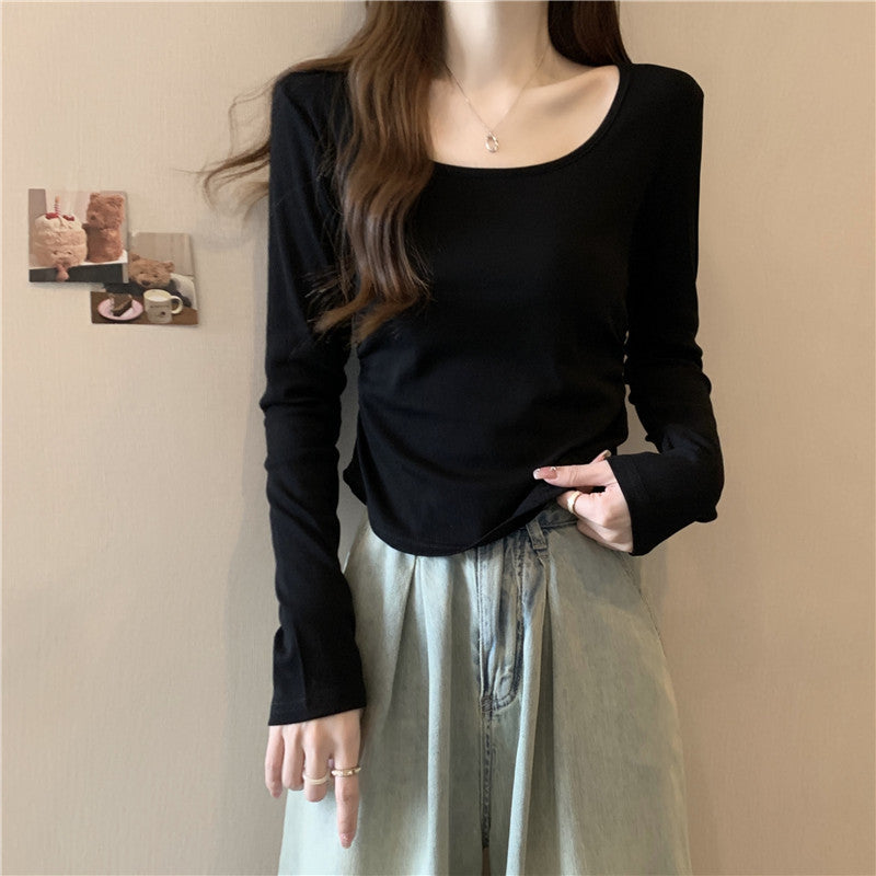 Femme Langarm Scoop Neck Basic Top Heidi-Mode