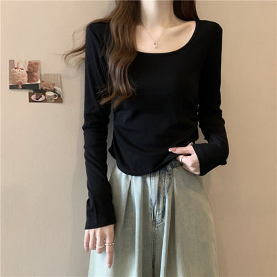 Femme Langarm Scoop Neck Basic Top Heidi-Mode