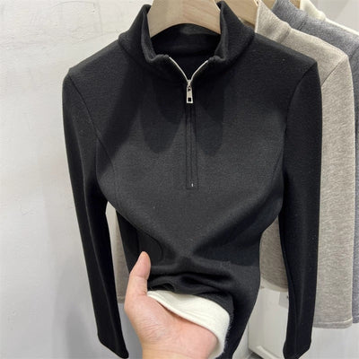 Femme Hochkragen Reißverschluss Pullover Sweatshirt Heidi-Mode