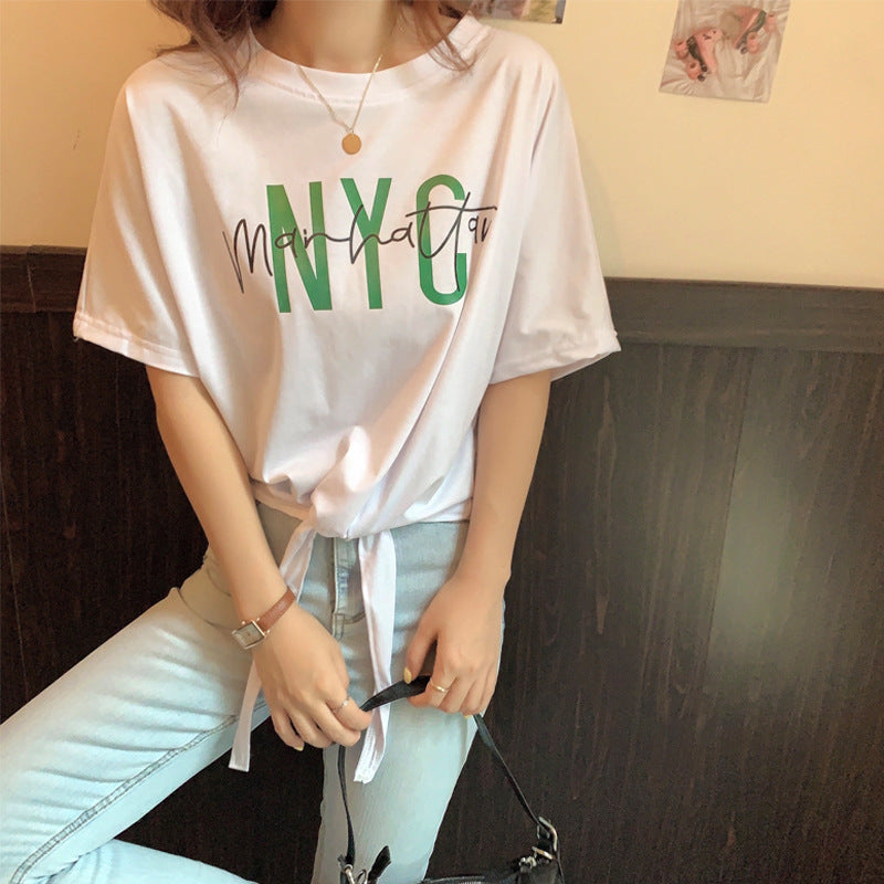 Femme Grafik Text Bindefront T-Shirt Heidi-Mode