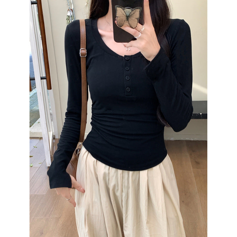 Damen Langarm Henley Oberteil Heidi-Mode