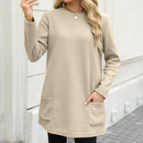 Damen nan legeres Fleece-Tunika-Kleid mit Rundhalsausschnitt und aufgesetzten Taschen Drune in Apricot