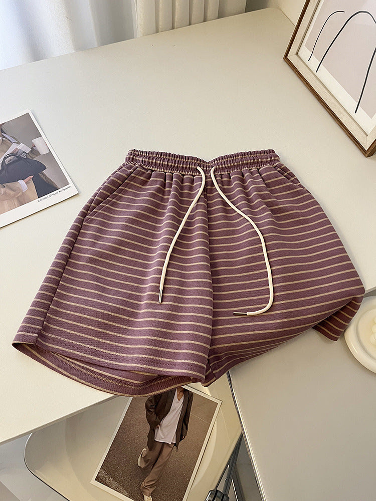 Femme Hoch Taillierte Gestreifte Lounge Shorts Heidi-Mode