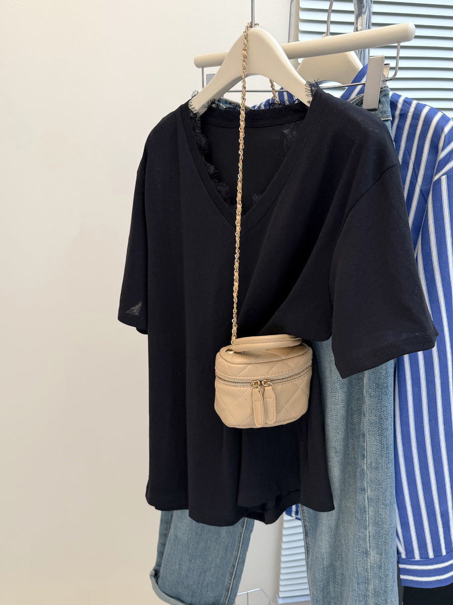 Femme Relaxed V-Ausschnitt Slub Tee Heidi-Mode