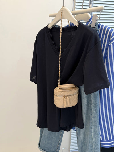 Femme Relaxed V-Ausschnitt Slub Tee Heidi-Mode